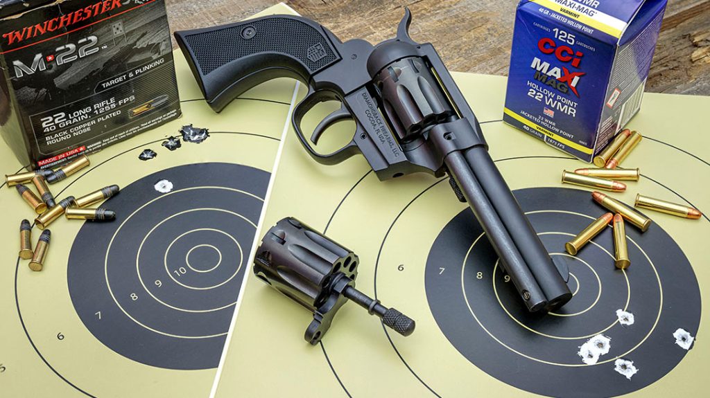 Three five-shot groups were fired with each test .22 cartridge; the tightest .22 LR group was 1.67 inches with Winchester, and the best .22 WMR was 1.86 inches with CCI loads.