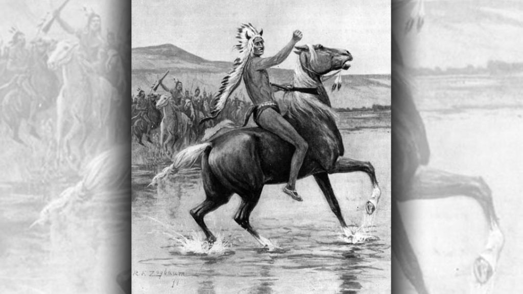 The great Cheyenne warrior Roman Nose was said to stand 6 feet, 3 inches tall, and weighed 230 pounds. This made him an exceptionally big man for his time. His size and powerful physique alone were impressive, but his intelligence and bravery made him a natural leader in war. In the battle, he wore a war bonnet with buffalo horns and waved his heavy full-length Spencer carbine rifle over his head as if it weighed no more than a reed.