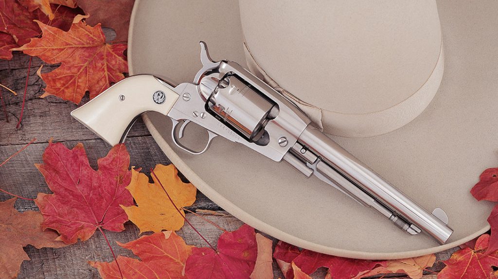 One of Ruger&rsquo;s most popular blackpowder models, the polished stainless steel .44 Old Army with white Micarta grips and fixed sights gained popularity among Cowboy Action Shooters. The guns were made of chrome-molybdenum steel and weighed 32 ounces.