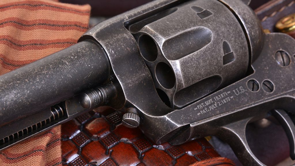 This close-up shows the cylinder pin retaining screw with a large, knurled head.