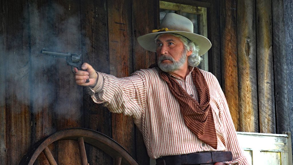 The first shooting test of the Pietta Great Western II was done by drawing from the holster, aiming, and firing at a silhouette target set out at 45 feet.