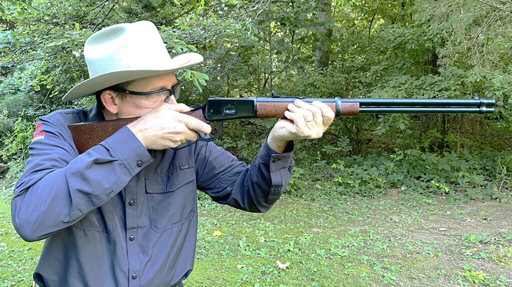 Shots downrange with the Heritage 92 lever-action rifle.