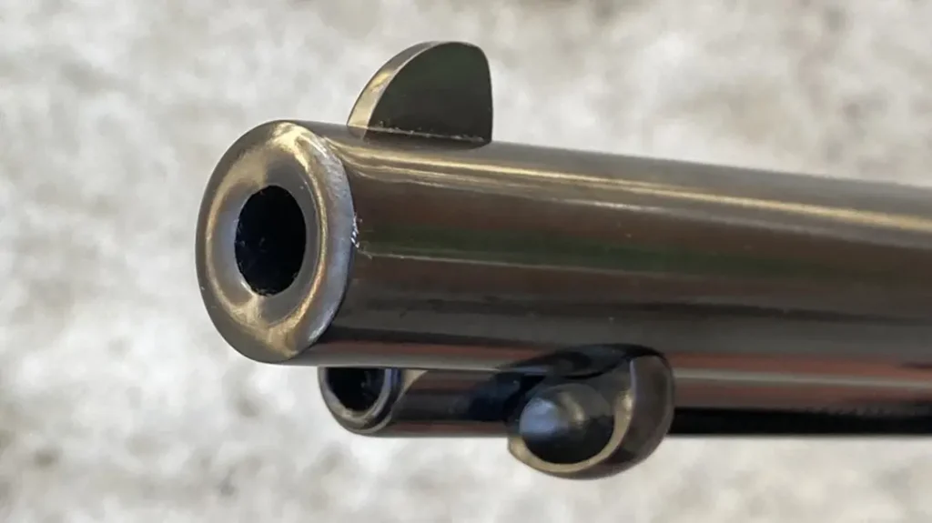 The blade front sight on the Model P is quick and clear. 