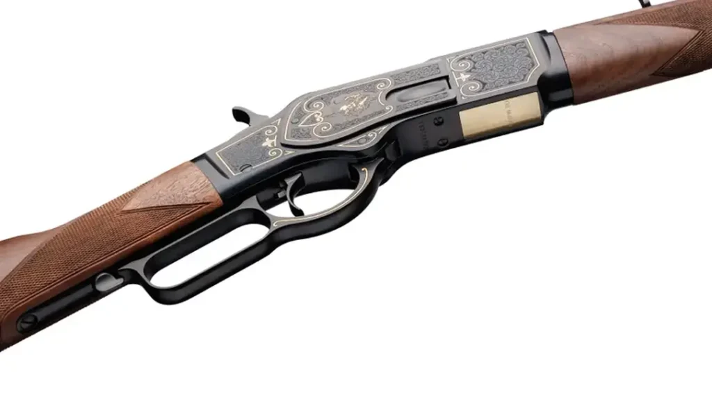 The rifle has beautiful engraving.