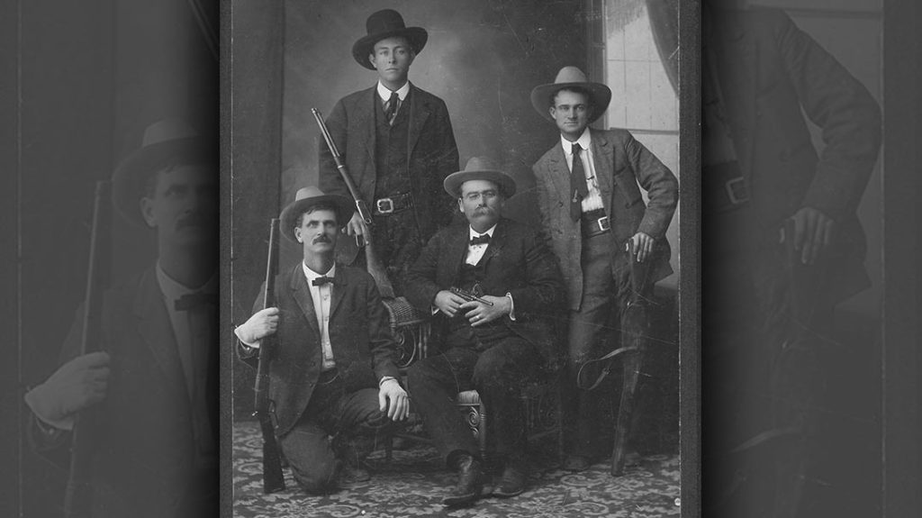 This 1906 photo shows an older Ranger with his 1873 Winchester, while the younger men behind him have flat-shooting Winchester Model 1894 Carbines. The Ranger on the left is a young Frank Hamer. Captain John H. Rogers has his exotic P08 Luger. The Luger was a real oddity and was recovered at a crime scene rather than purchased. &ndash; A look into Texas Rangers History.