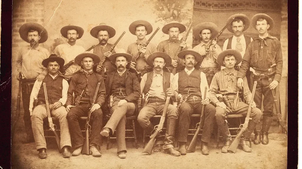 This group of Texas Rangers are well-armed with revolvers and lever-guns; 19th Century Rangers didn’t wear badges but carried a state-issued Warrant of Authority.